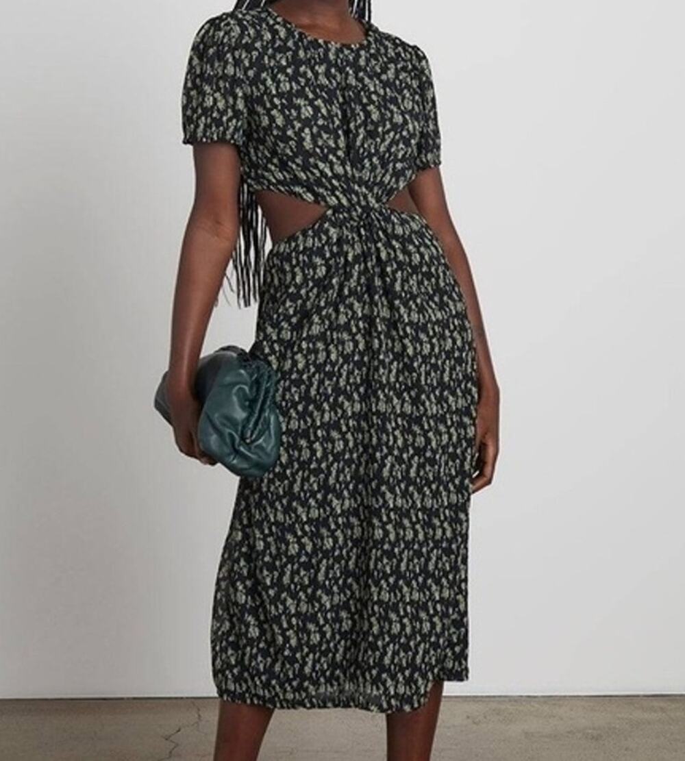 Who What Wear Sz L Black Dark Floral Cutout Twist Midi Dress Hipster Whimsy Goth